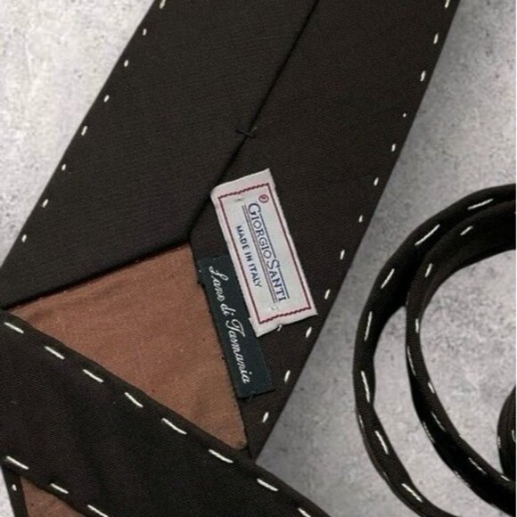 GIORGIO SANTI Wool Tie ITALY XL Solid Brown Sewn Edge W:3.7" EUC - Picture 2 of 6